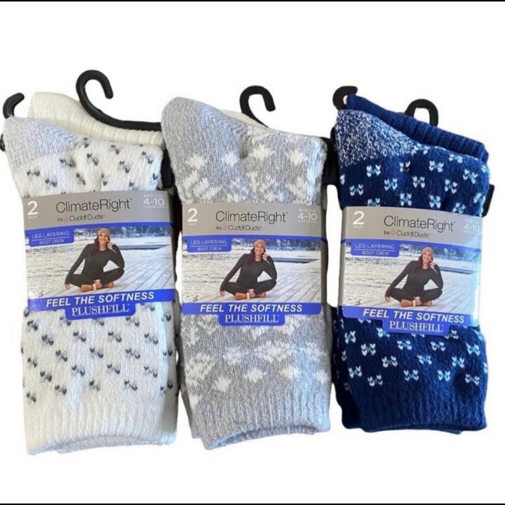 COPY - Cuddl Duds Plushfill Boot Crew Socks Snow shoe size 4-10 6 Pais